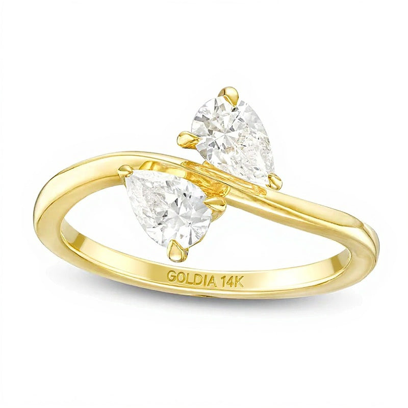 1.0 CT. Gesamtgewicht Verlobungsring mit tropfenförmigen Diamanten im Toi-et-Moi-Design aus 14K Gelbgold