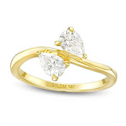1.0 CT. Gesamtgewicht Verlobungsring mit tropfenförmigen Diamanten im Toi-et-Moi-Design aus 14K Gelbgold