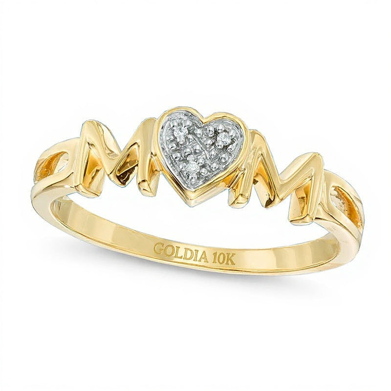 "MOM"-Ring mit Diamant-Besatz in 10K Gelbgold