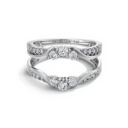 0,75 ct. Gesamtgewicht Diamant Dreistein-Solitär-Enhancer in geschichtetem Design aus 14K Weißgold für Damen