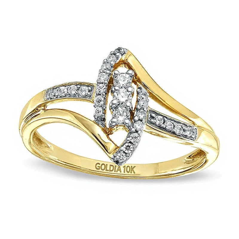 0.2 ct. Gesamtgewicht Diamant Freundschaftsring im Marquise-Bypass-Design in 10K Gelbgold