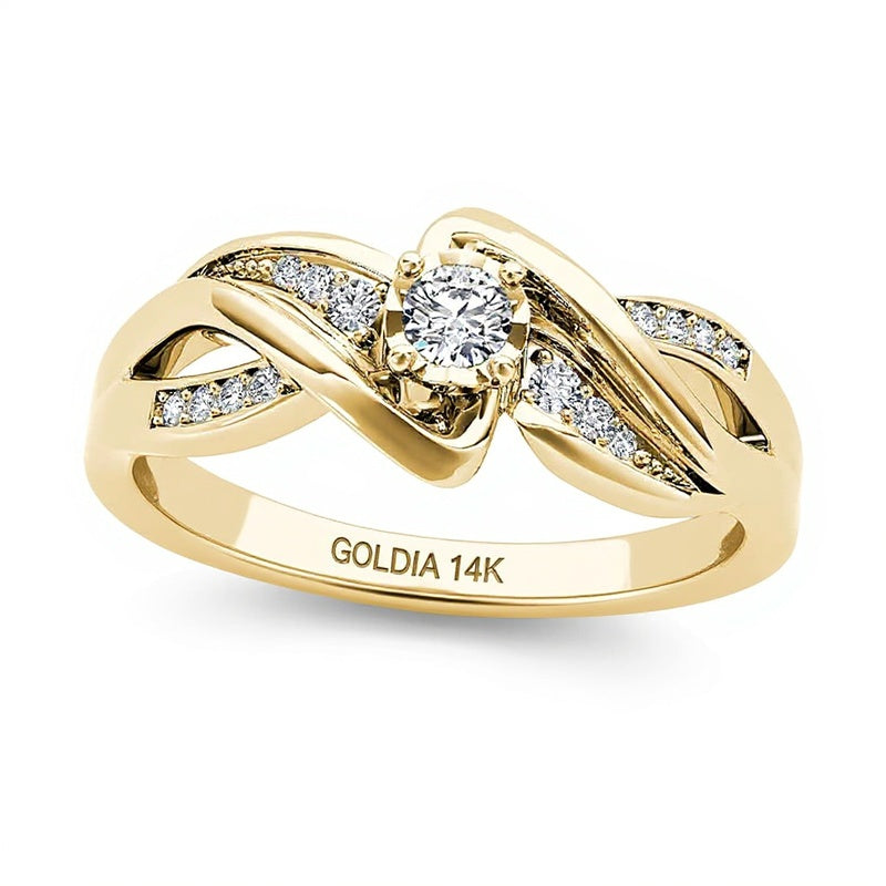 0.13 ct. Gesamtgewicht Diamant Crossover Bypass Freundschaftsring in 14K Gelbgold