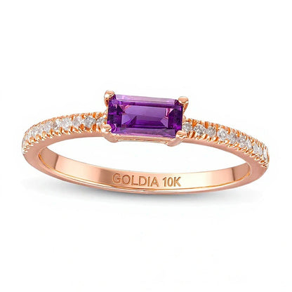 Fashion-Ring mit Baguette-Amethyst und Diamanten im Pavé 0,1 ct. Gesamtgewicht in 10K Roségold