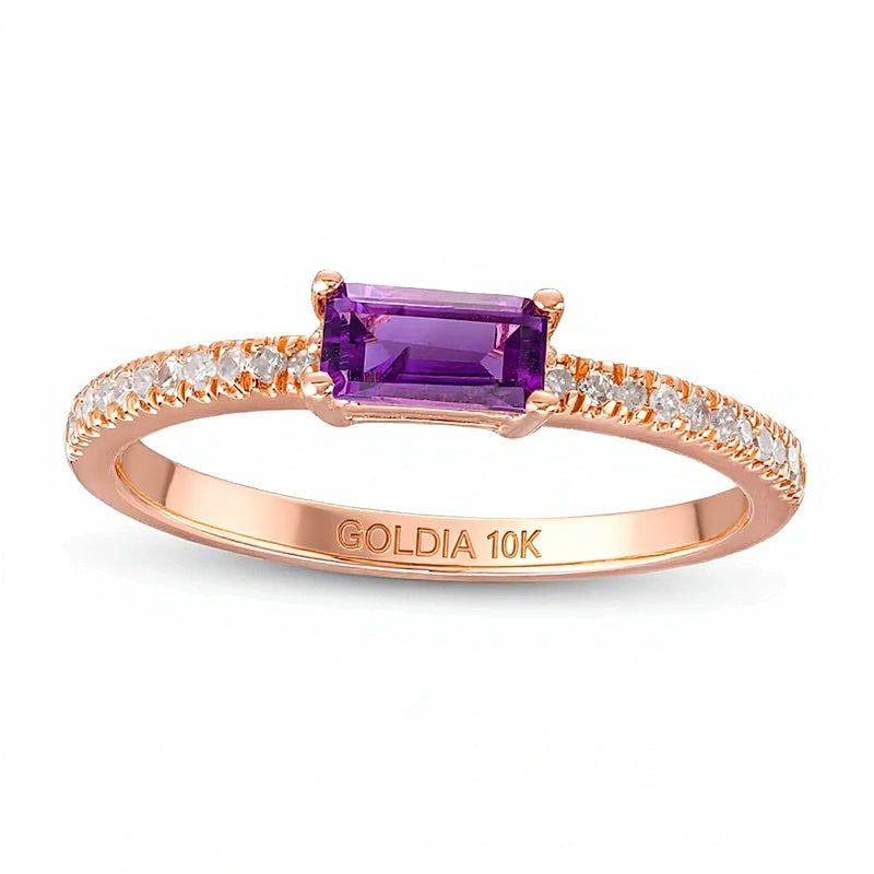 Fashion-Ring mit Baguette-Amethyst und Diamanten im Pavé 0,1 ct. Gesamtgewicht in 10K Roségold