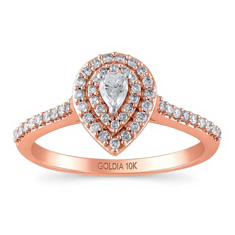0,5 ct. Gesamtgewicht Verlobungsring mit tropfenförmigem Diamant und Halo in 10K Roségold
