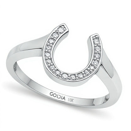 Hufeisen-Ring mit Diamant-Besatz in 10K Weißgold