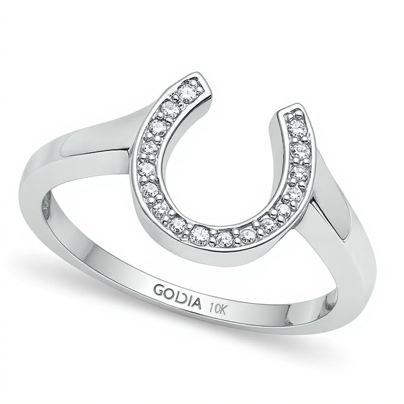 Hufeisen-Ring mit Diamant-Besatz in 10K Weißgold