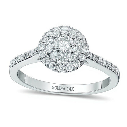 Verlobungsring mit Diamant-Doppelhalo 0.75 CT. Gesamtgewicht in 14K Weißgold