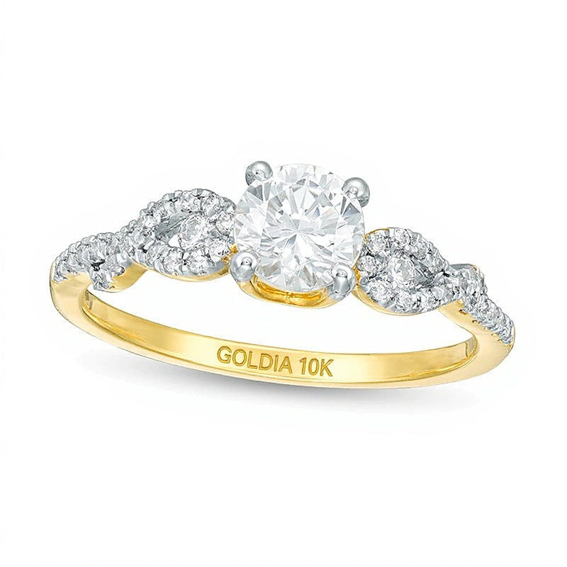0.88 ct. Gesamtgewicht Diamant Solitär mit seitlichem Besatz Verlobungsring in 10K Gelbgold