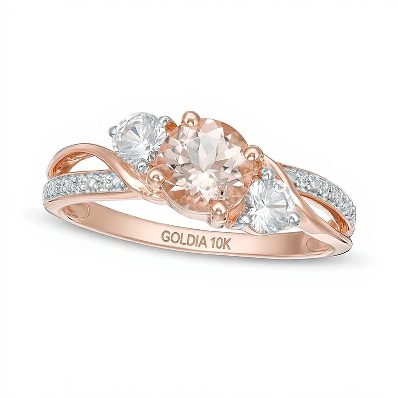 6.0mm Morganit, Labor-Saphir in Weiß und Diamant Dreistein Bypass Ring in 10K Roségold