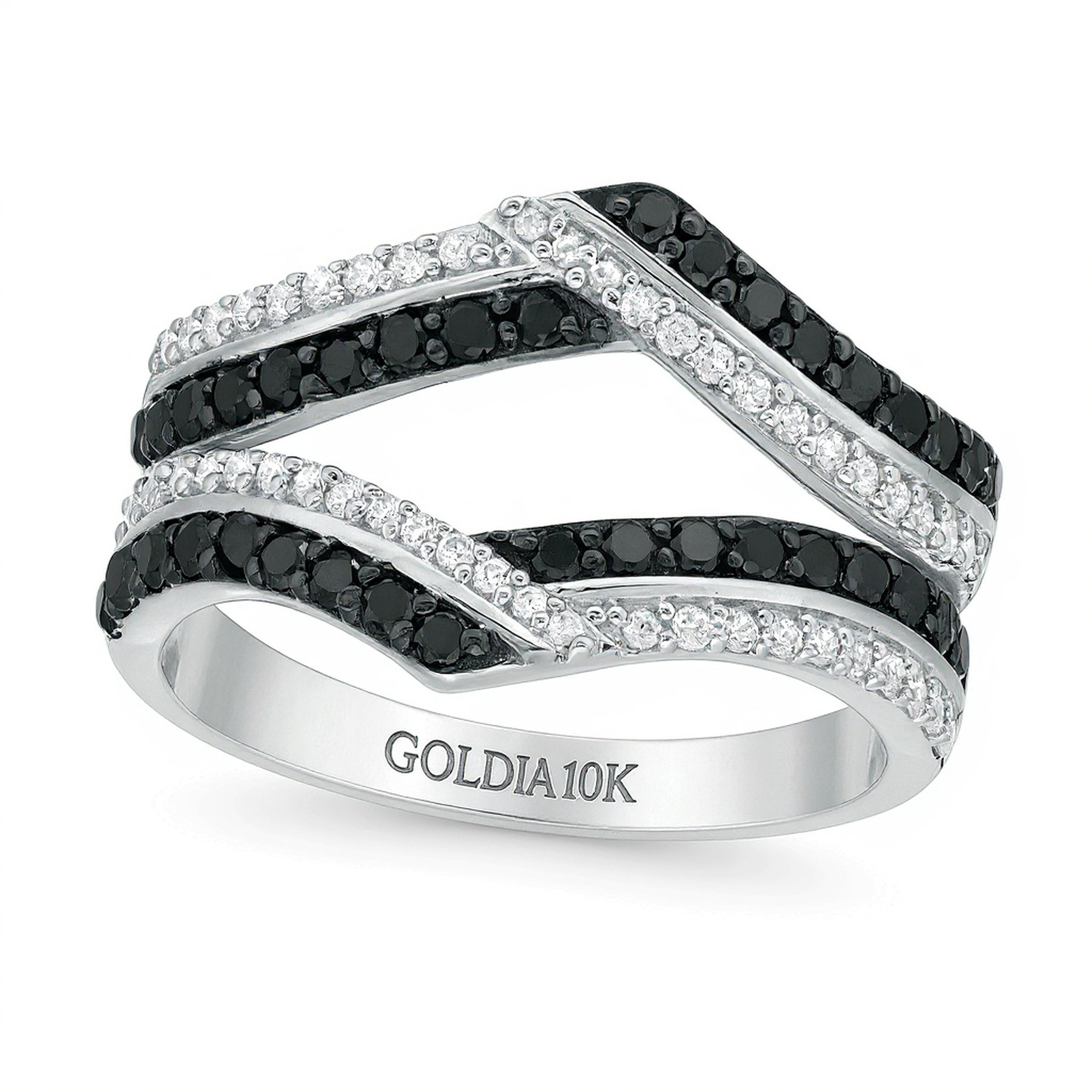 0,75 ct. Gesamtgewicht Ring mit behandelten schwarzen und weißen Diamanten im Chevron-Design in 10K Weißgold