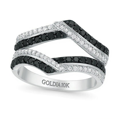 0,75 ct. Gesamtgewicht Ring mit behandelten schwarzen und weißen Diamanten im Chevron-Design in 10K Weißgold