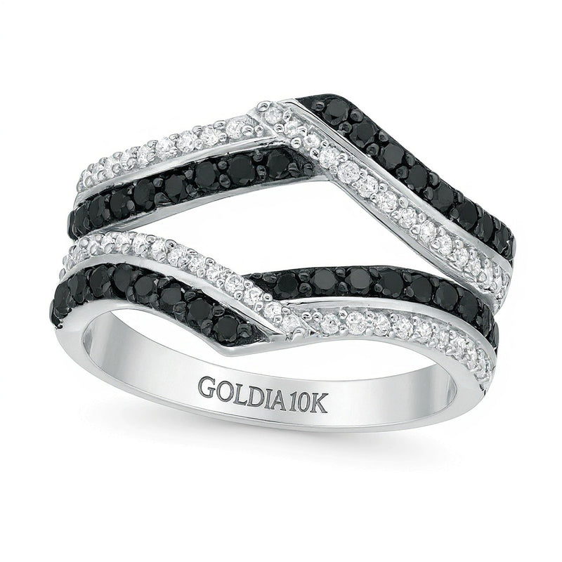 0,75 ct. Gesamtgewicht Ring mit behandelten schwarzen und weißen Diamanten im Chevron-Design in 10K Weißgold