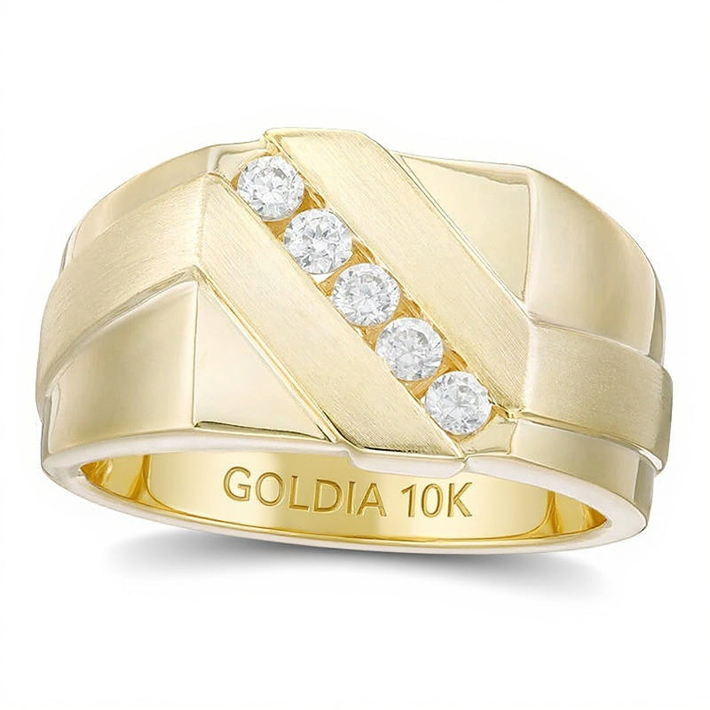 0,33 ct. Gesamtgewicht Diamant-Ehering diagonal mit Satin-Finish in 10K Gelbgold