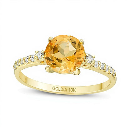 Verlobungsring mit 7,0 mm Citrin und 0,13 ct. Gesamtgewicht Diamanten in 10K Gelbgold