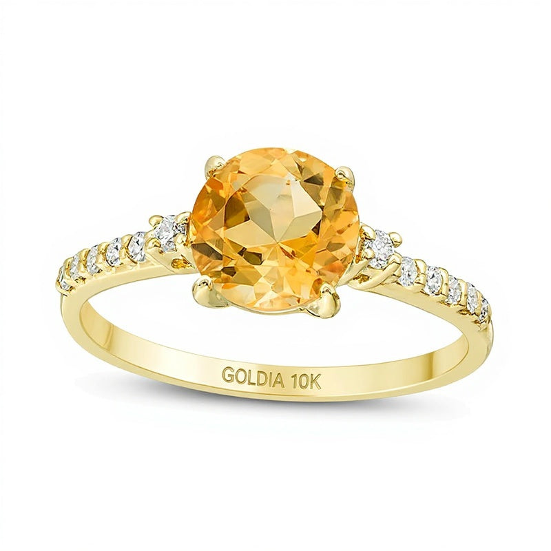Verlobungsring mit 7,0 mm Citrin und 0,13 ct. Gesamtgewicht Diamanten in 10K Gelbgold