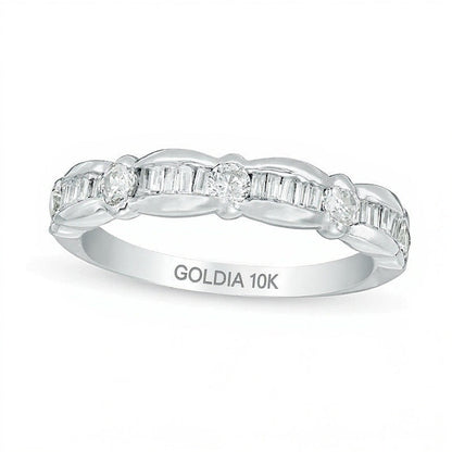 0.33 ct. Gesamtgewicht Ehering mit Baguette- und rundem Diamant in 10K Weißgold
