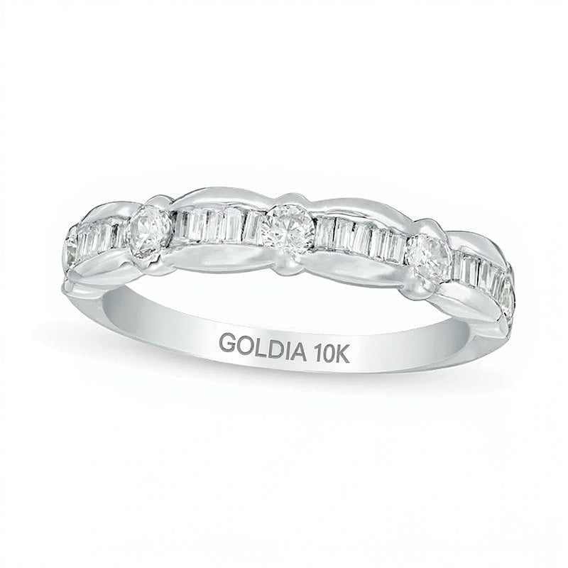 0.33 ct. Gesamtgewicht Ehering mit Baguette- und rundem Diamant in 10K Weißgold