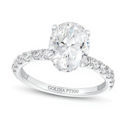 2.75 CT. Gesamtgewicht Solitär mit seitlichem Besatz Verlobungsring mit ovalem Labordiamant in Platin (F/VS2)
