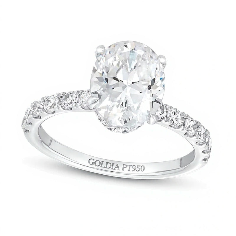 2.75 CT. Gesamtgewicht Solitär mit seitlichem Besatz Verlobungsring mit ovalem Labordiamant in Platin (F/VS2)