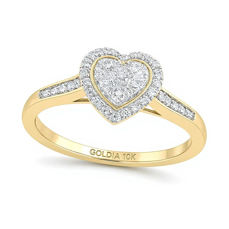 0.2 ct. Gesamtgewicht Multi-Diamant Freundschaftsring mit Herz-Rahmen in 10K Gelbgold