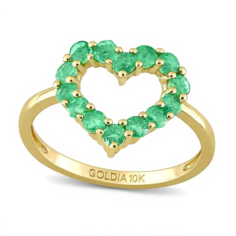 Herz-Ring mit Smaragden in 10K Gelbgold