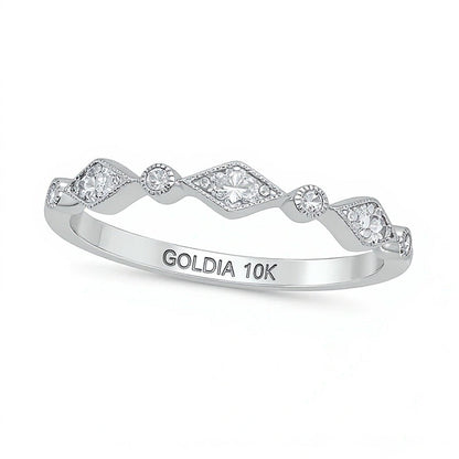 0.1 CT. Gesamtgewicht Multi-Diamant Station Art Déco Stapelbarer Ring in 10K Weißgold