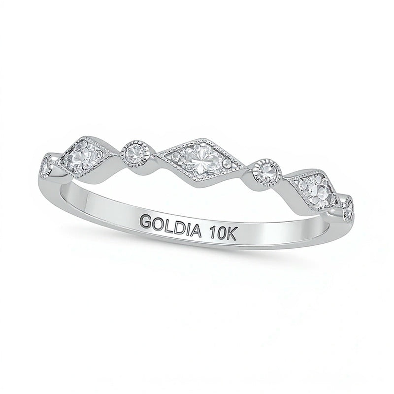 0.1 CT. Gesamtgewicht Multi-Diamant Station Art Déco Stapelbarer Ring in 10K Weißgold