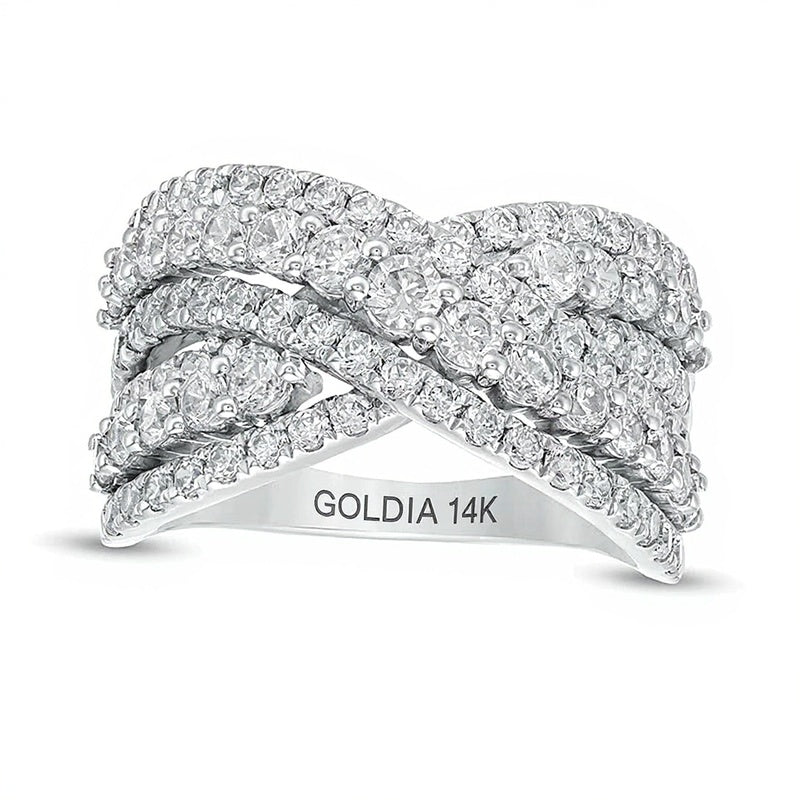 2.0 ct. Gesamtgewicht Labordiamant mehrreihiger Bypass-Ring in 14K Weißgold (F/SI2)