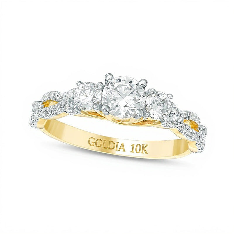 Dreistein-Verlobungsring mit Diamanten 1.0 CT. Gesamtgewicht in 10K Gelbgold