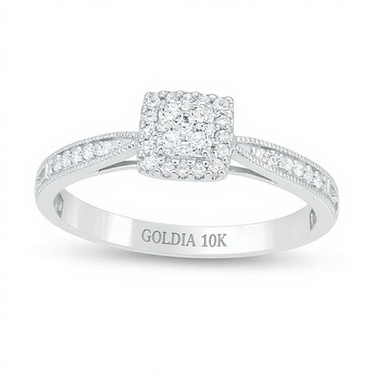 0.2 ct. Gesamtgewicht Komposit-Diamant Freundschaftsring im Vintage-Stil mit quadratischem Motiv in 10K Weißgold