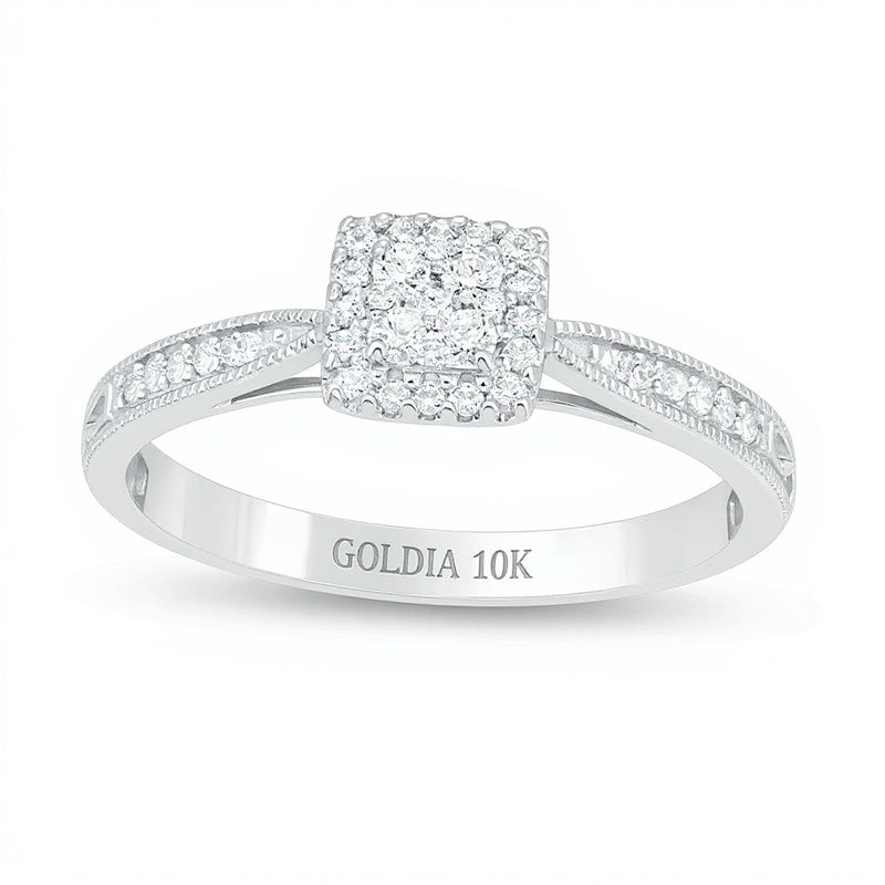 0.2 ct. Gesamtgewicht Komposit-Diamant Freundschaftsring im Vintage-Stil mit quadratischem Motiv in 10K Weißgold