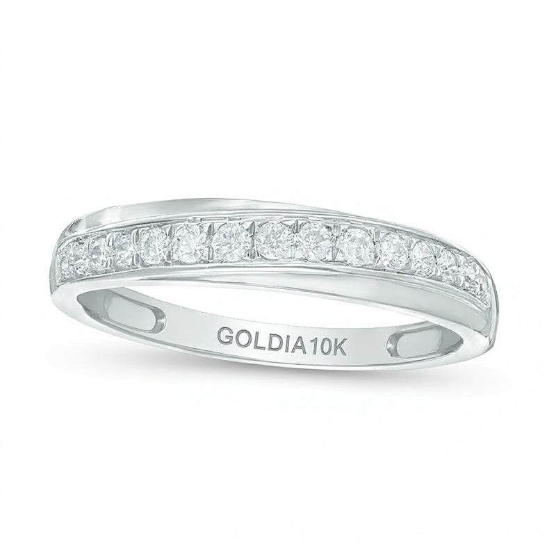 Diamant-Ehering mit Schrägbesatz 0,25 ct. Gesamtgewicht in 10K Weißgold