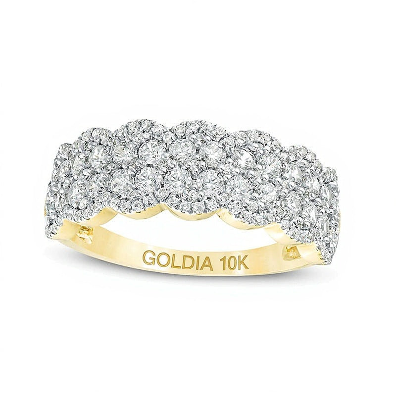 Ring mit Diamanten 1.0 ct. Gesamtgewicht, zweireihig mit Muschelkante, in 10K Gelbgold