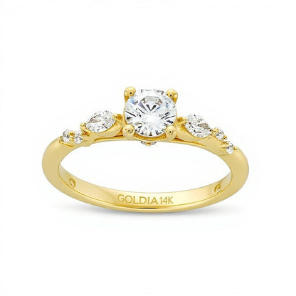 0.63 ct. Gesamtgewicht Verlobungsring mit Diamanten in Marquise und rund in 14K Gelbgold