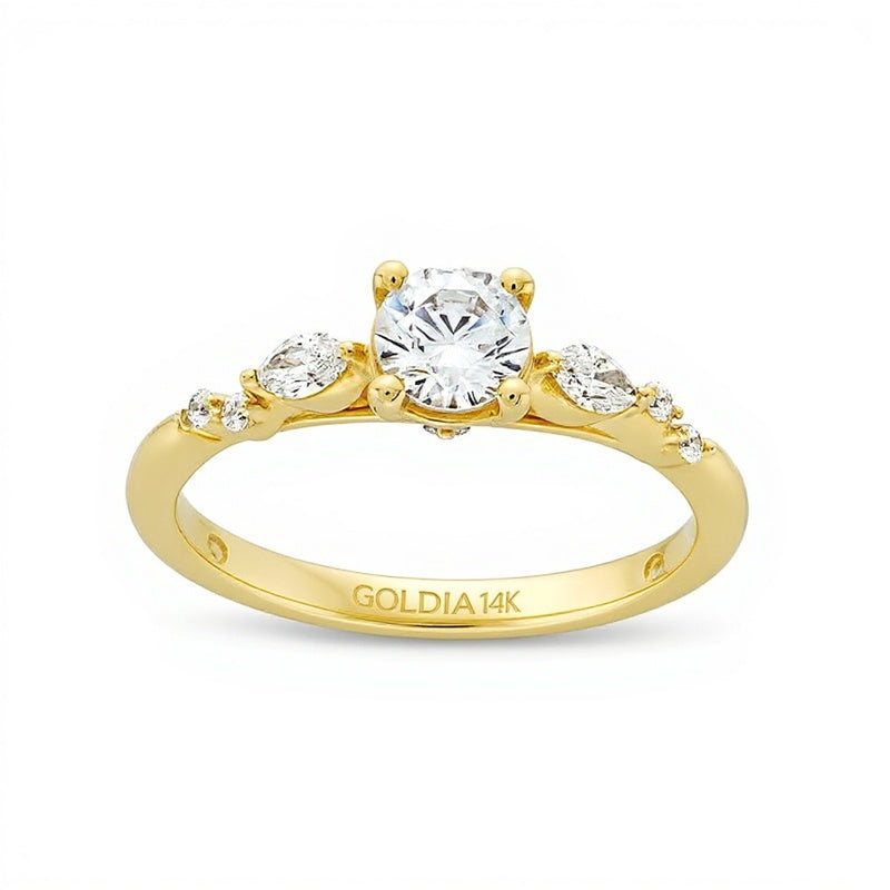 0.63 ct. Gesamtgewicht Verlobungsring mit Diamanten in Marquise und rund in 14K Gelbgold