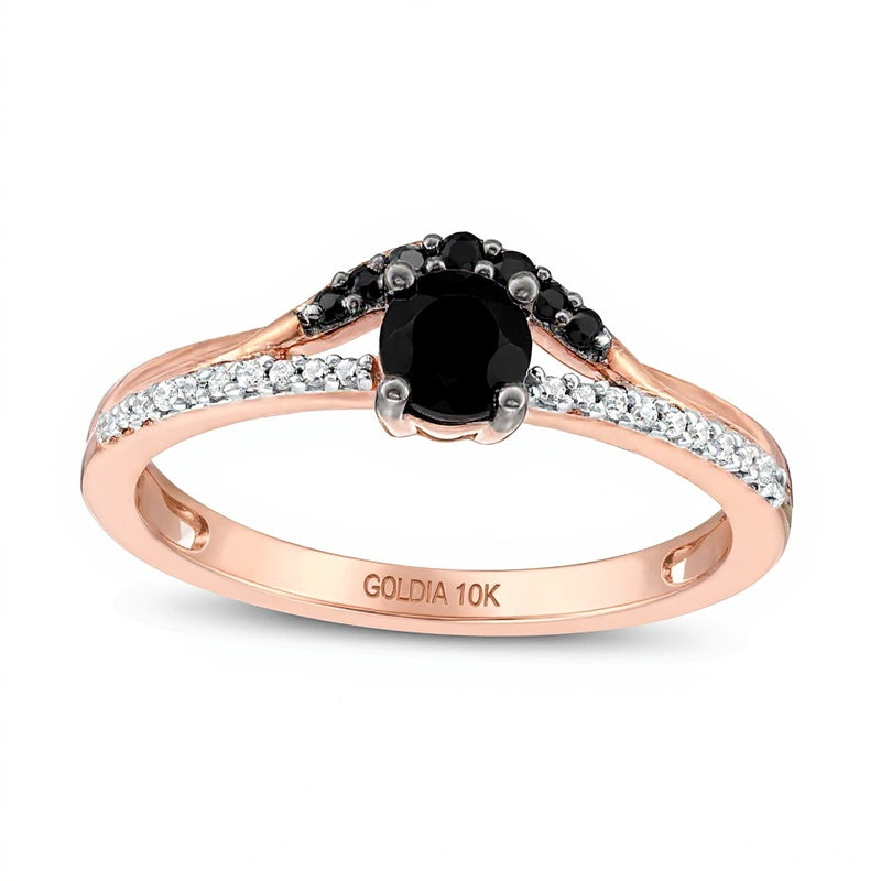 4,0 mm schwarzer Spinell und 0,05 ct. Gesamtgewicht Diamant Solitär mit seitlichem Besatz in 10K Roségold