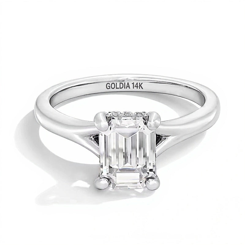 2.0 ct. Gesamtgewicht Solitär-Verlobungsring mit Labordiamant im Smaragdschliff in 14K Weißgold (F/VS2)