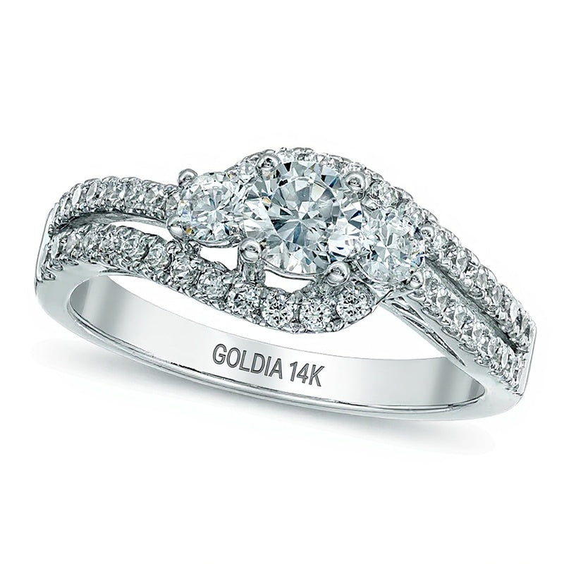 1.0 CT. Gesamtgewicht Diamant Dreistein-Ring mit Swirl-Design in 14K Weißgold (I/I1)