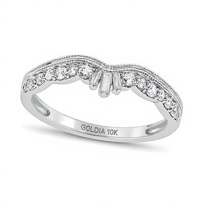 Ehering im Vintage-Stil mit Baguette- und rundem Diamanten in 10K Weißgold, 0,25 ct. Gesamtgewicht