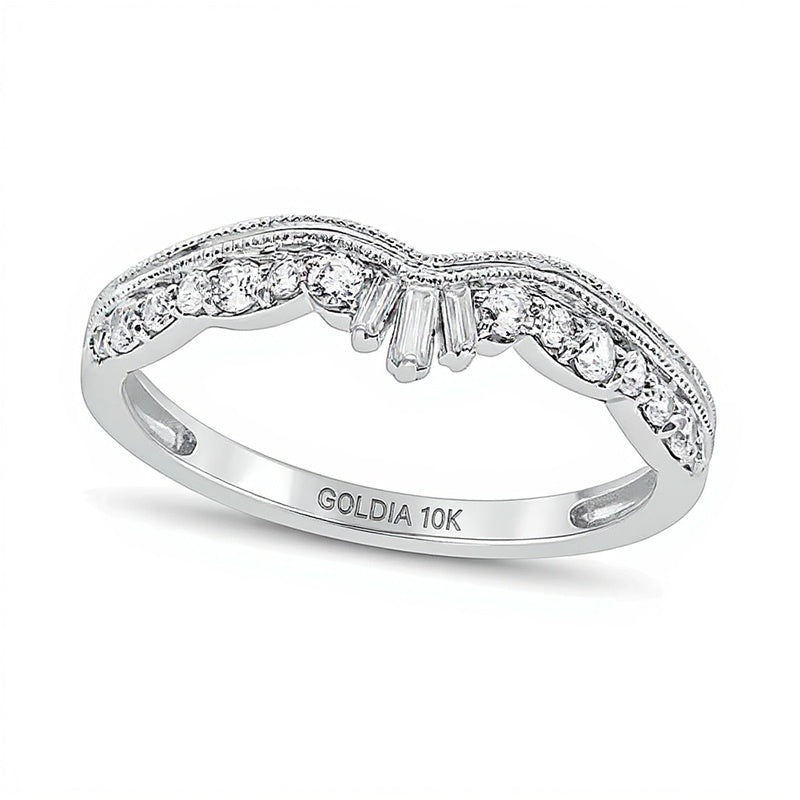 Ehering im Vintage-Stil mit Baguette- und rundem Diamanten in 10K Weißgold, 0,25 ct. Gesamtgewicht
