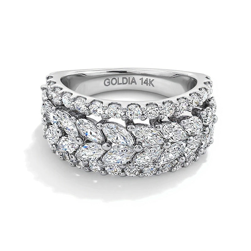 Memoire-Ring mit Labordiamanten im Marquise- und Rundschliff, mehrreihig, 3.0 ct. Gesamtgewicht, in 14K Weißgold (F/VS2)