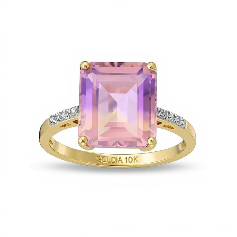Ring mit Ametrin im Smaragdschliff und 0,05 ct. Gesamtgewicht Diamanten in 10K Gelbgold