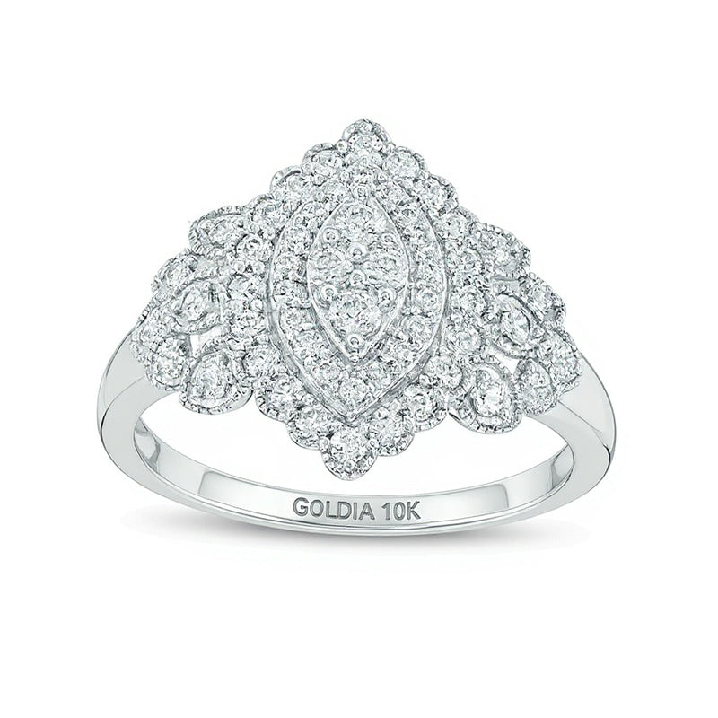 0.5 ct. Gesamtgewicht Komposit-Diamant Ring im Vintage-Stil mit Marquise-Rahmen in 10K Weißgold