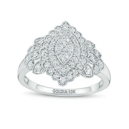 0.5 ct. Gesamtgewicht Komposit-Diamant Ring im Vintage-Stil mit Marquise-Rahmen in 10K Weißgold