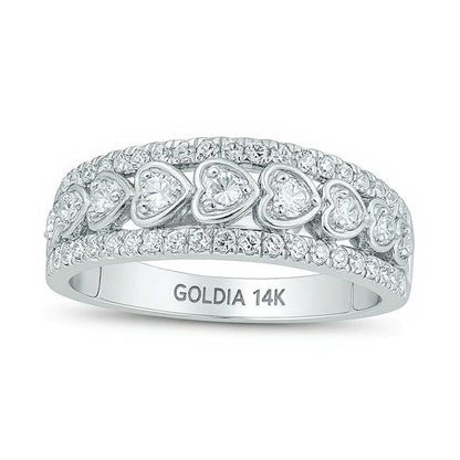 0.5 ct. Gesamtgewicht Diamant-Memoire-Ring mit Herz-Rahmen und neun Steinen in 14K Weißgold