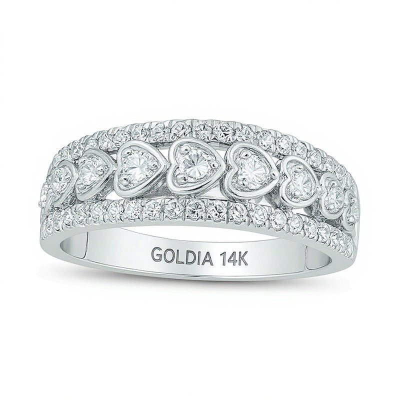 0.5 ct. Gesamtgewicht Diamant-Memoire-Ring mit Herz-Rahmen und neun Steinen in 14K Weißgold