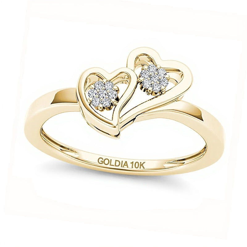 0,05 ct. Gesamtgewicht Diamant Doppelherz-Ring in 10K Gelbgold