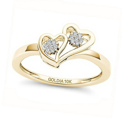 0,05 ct. Gesamtgewicht Diamant Doppelherz-Ring in 10K Gelbgold