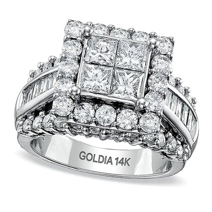 3.0 ct. Gesamtgewicht Verlobungsring mit vier Diamanten im Princess- und Baguette-Schliff in 14K Weißgold